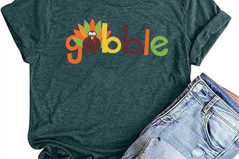 Gobble Funny Thanksgiving T-Shirt Women Letter Print Turkey Graphic Casual Tee Tops