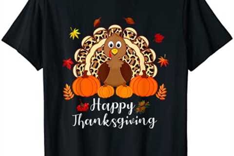 Happy Thanksgiving Turkey Leopard Print Pumpkin Fall Autumn T-Shirt