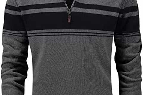 MAGCOMSEN Men’s Sweaters 1/4 Zip Up Casual Striped Pullover Polo Sweaters Fall Winter Sweatshirts