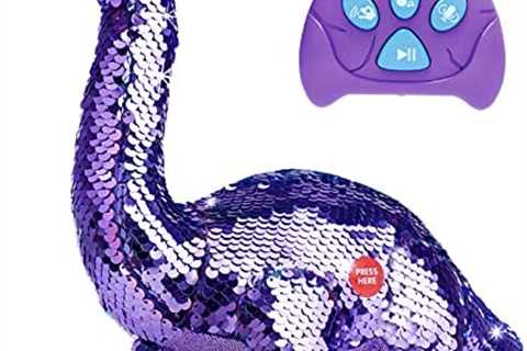 Remote Control Reversible Sequins Dinosaur Toy for 2 Years Old & Up Girls Boys, RC Dino Can Repeat..