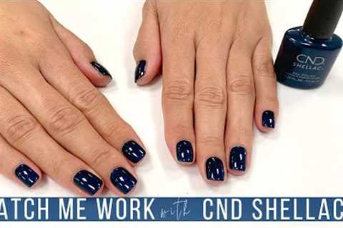 Full Salon Manicure with CND  Shellac ''Midnight Swim'' 💙 [No Talking/ Relaxing Music]