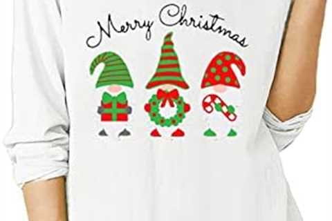 Plus Size Christmas Tops for Women Cute Print Casual Crewneck Long Sleeve T Shirts Dressy Loose..