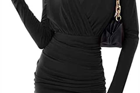 GRACE KARIN Women’s Retro Long Sleeve Ruched Wrap Party Pencil Dress