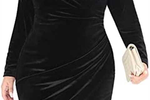 Pinup Fashion Plus Size Velvet Dress Long Sleeve Wrap V Neck Bodycon Sexy Ruched Cocktail Party..