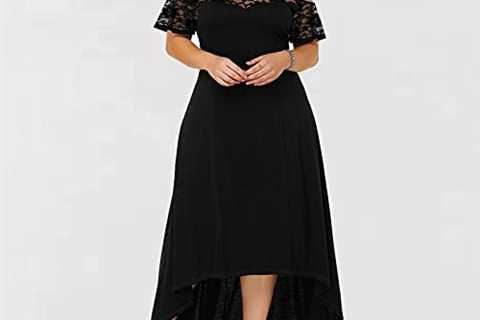 Summer Plus Size Maxi Dresses for Wedding Guest, Women Black Sexy Lace Cold Shoulder Short Sleeve..