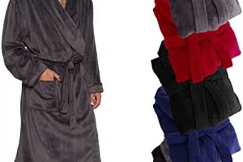 Ross Michaels Mens Robe Shawl Collar Wrap Style – Mid Length Plush Fleece Bathrobe