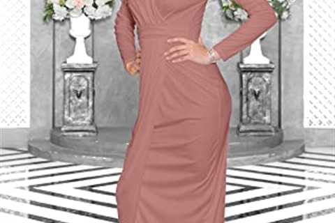 KOH KOH Womens Long Sleeve Formal Wrap Draped Cocktail V-Neck Gown Maxi Dress