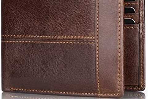 Mens Wallet RFID Genuine Leather Bifold Wallets For Men, ID Window 16 Card Holders Gift Box