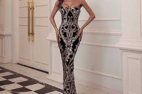 Miss ord Sexy Bra Strapless Sequin Wedding Evening Party Maxi Dress