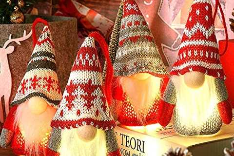 Baodlon Gnome Christmas Ornaments with Led Light, Handmade Swedish Tomte Xmas Gnomes Plush Doll,..