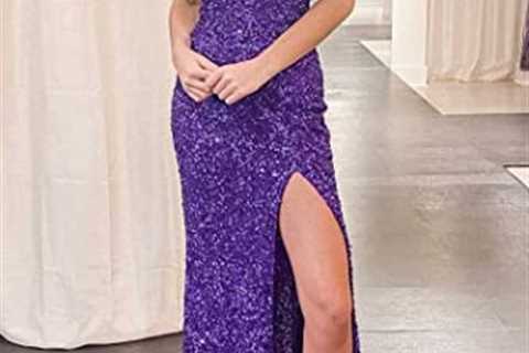 Spaghetti Straps Sequin Prom Dresses V Neck Mermaid Evening Dresses with Split Sparkly Formal Party ..