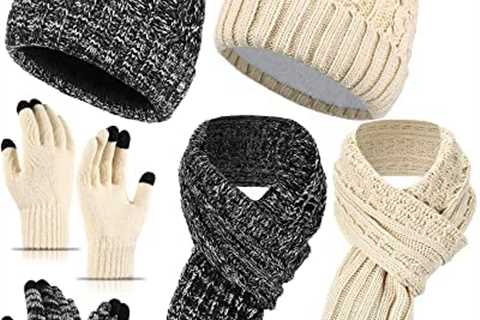 6 Pack Winter Beanie Hat Scarf Gloves Set for Women Beanie Hat with Pom Warm Touchscreen Gloves..