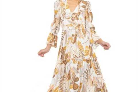 Latiture Gipsy Dress Beige Long Sleeve Print Casual Maxi Dress…