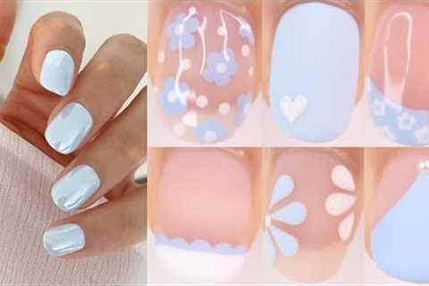 EASY LIGHT BLUE NAIL DESIGNS | spring nail art