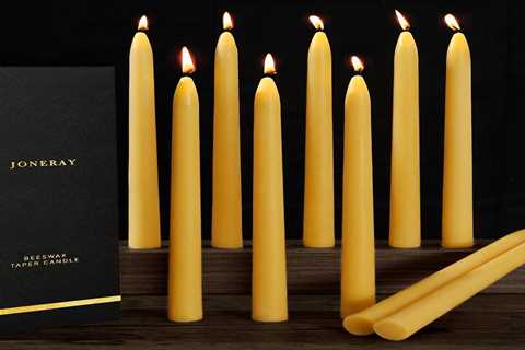JONERAY Handmade Beeswax Taper Candles - 9 Hour Burn Time, Dripless & Smokeless